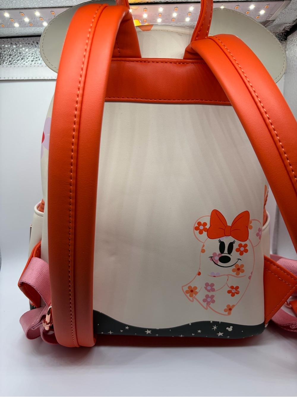 Loungefly Minnie Pumpkin Floral Light-Up Mini-Backpack- White & Orange - Picture 7 of 8